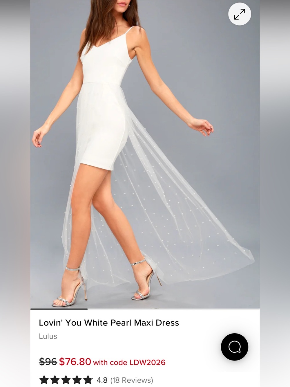Lulu's White Spaghetti-Strap Mini Dress with Pearl-Embellished Sheer Train